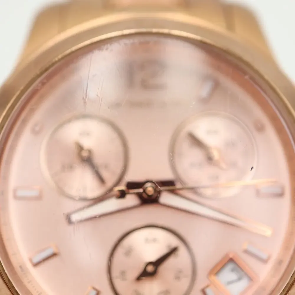 Michael Kors Rose Gold Tone Mecaquartz Chronograph Watch 33mm Date w New Battery